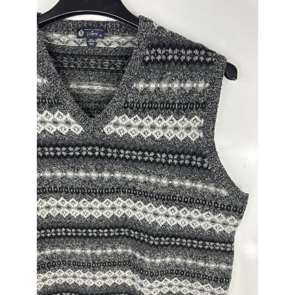 J.Crew Fair Isle Sweater Vest Mens XL Gray Lambswool Nordic Knit V-Neck - Picture 5 of 11